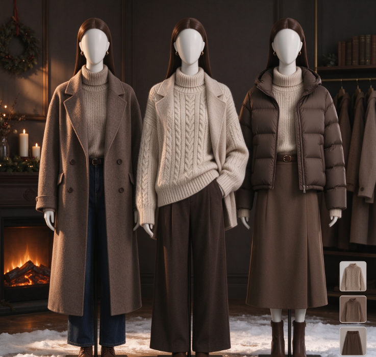 AI Virtual Try-On Model Imagery for Heavy Autumn/Winter Apparel – Showcasing Coats and Sweaters
